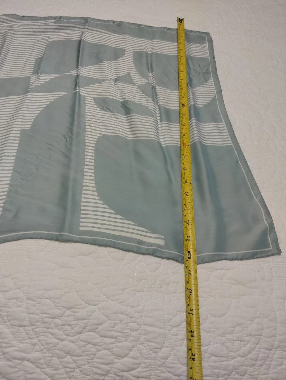 Light Green & White Striped Silk Blend Scarf